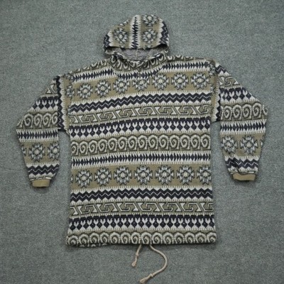 Vintage Impact Hoodie Adult Large Brown Purple Fair Isle Henley Boho Mens 90s