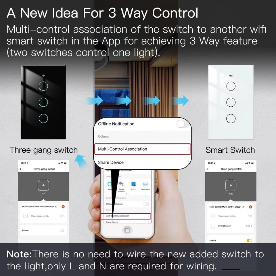 1/2/3/4 Gang WiFi Smart Wall Touch Light Switch For Alexa/Google APP Glass Panel - Image 4 of 4