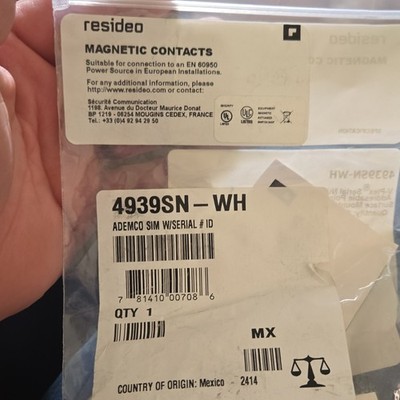 Resideo 4939SN-WH Magnetic Contacts White 12V DC Serial ID Ademco SIM