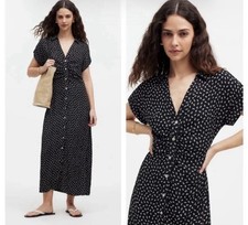 Madewell Short Sleeve Button Front Midi Dress Sz.0 Scrunch Waist Black Floral