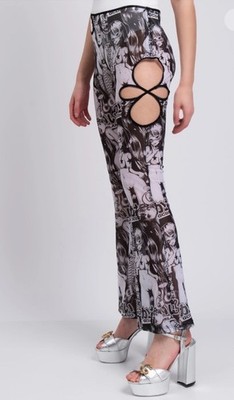 RRP 295 GCDS Tulle Sheer Trousers Size XS Vulgar Manga Print Cut Out Flared Leg