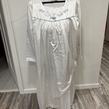 Barbizon Vintage Nightgown White With Light Blue Accents Long Sleeve XL