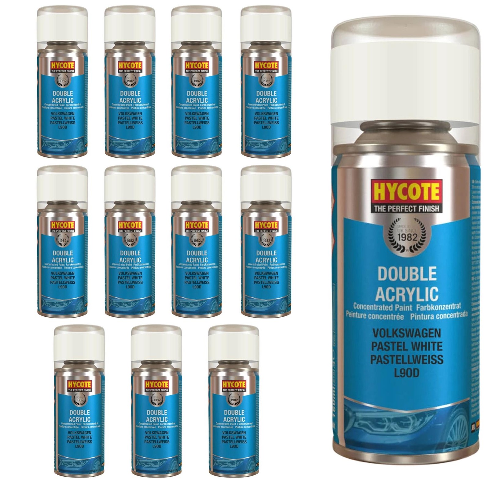 Hycote Colour Spray Paint Aerosol  Volkswagen Pastel White 150ml Fast Dry x12