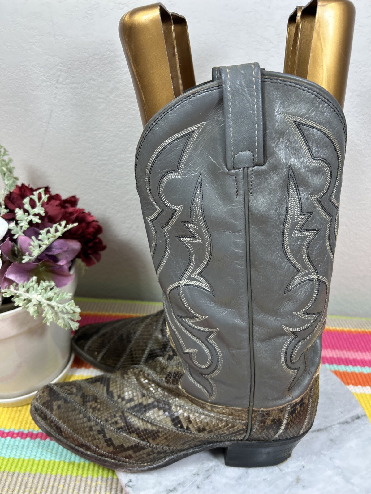 Dan Post Python Snakeskin Gray Leather Western Co… - image 7
