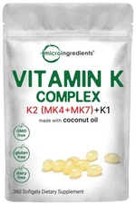 Vitamin K Complex with MK7, MK4 & K1 - 360 Softgels for Immune & Heart Health