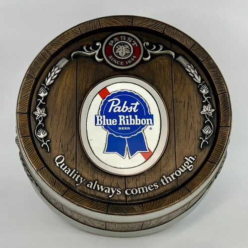 Vintage Pabst Blue Ribbon PBR Plastic Barrel End Beer Sign Wall Hanging 16”