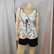 Venus Sunseeker Ivory Floral Tankini Top Swimsuit LARGE Size 12 Underwire Adjust