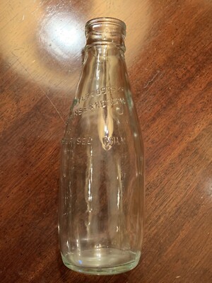 Antique Express E DAIRY 2 CENTS DEPOSIT Pasteurized Milk Clear GLASS BOTTLE 8.5 