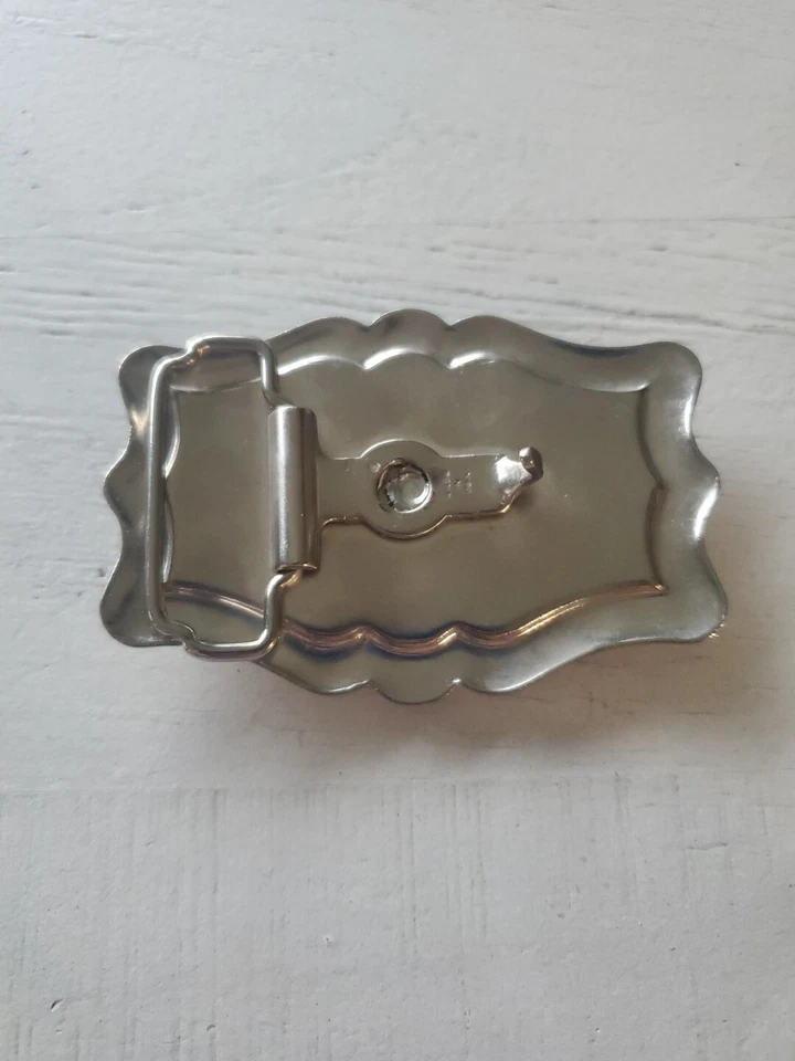 Hebilla de cinturón de diamantes de imitación con diamantes de imitación fondo de cuero negro con marco cromado Foto 2 de 4