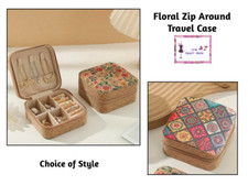 Floral Travel Jewelry Case with Multicolor Printed Flowers Design Zip Around