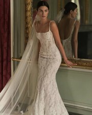 Lace Open Back Mermaid Wedding Dresses Spaghetti Straps Princess Bride Gowns