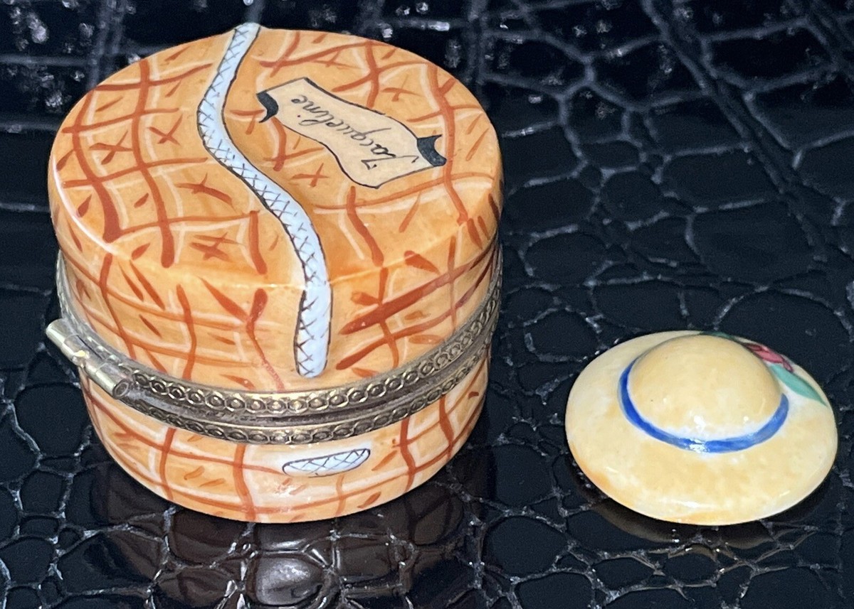 Limoges Vintage✨Peint Main Chanille Figural Trinket Hat Box With