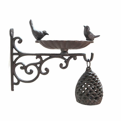 1PC Rustic Bird Bath Feeder Cast Iron Bird Bath Hanging Plant Patio