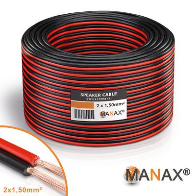 20m Lautsprecherkabel (Single-Wire) 2x1,5mm² CCA rot / schwarz Metermarkierung
