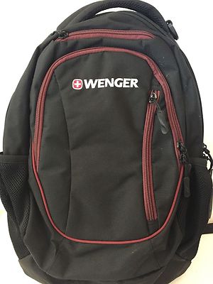 Wenger Black Three Pocket Backpack with Maroon Outline NWOT