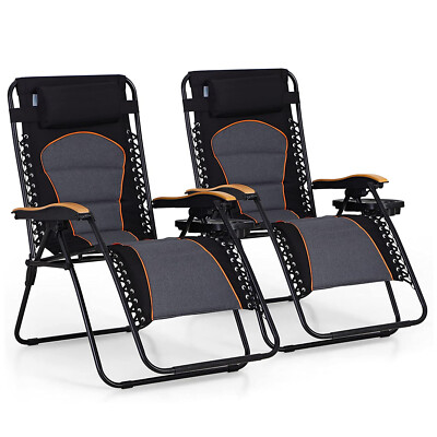 2Pcs Oversized Folding Zero Gravity Chair Patio Padded Recliner Lounger Backyard