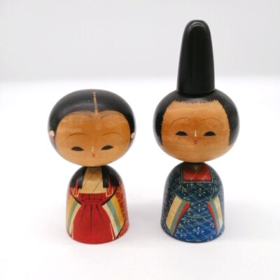 8cm Vintage Japanese Creative KOKESHI Doll Pair – Hand-Painted