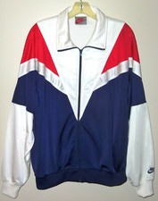 VINTAGE 80's NIKE OG WHITE / RED / BLUE FULL ZIP TRACK JACKET LARGE RARE 