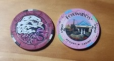 (2) CASINO CHIP LOT - $5 MOHEGAN SUN BALD EAGLE & FOXWOODS $2.50