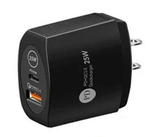 PD 25W USB Type C Fast Charger Power Adapter Dual Port Quick Charge Wall Charger