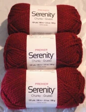 Lot of 3 Skeins, Premier Serenity Chunky Yarn, 3.5oz, 109yds, Red Ochre