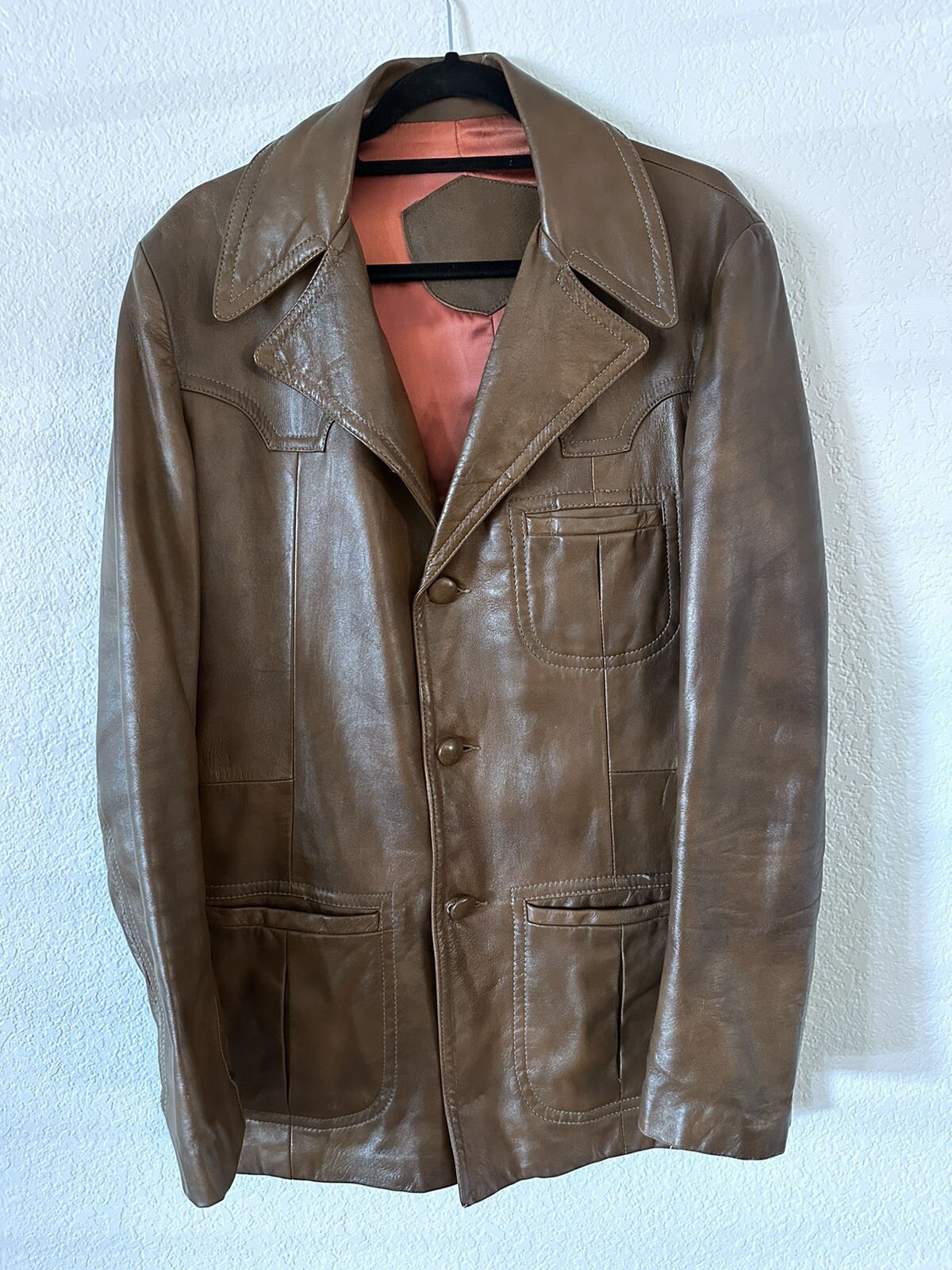 Rare Caramel brown 60/70s VINTAGE LeatherCraft Elvis JACKET TRENCH COAT 42 long eBay