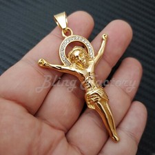 Hip Hop Stainless steel Gold  Silver Tone Jesus Body Cross Bling Charm Pendant