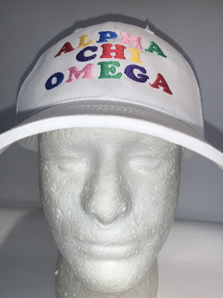 ALPHA CHI OMEGA TRUCKER GORRA AJUSTABLE CORREA TRASERA BLANCA Foto 3 de 4