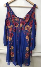 Free People Penny Lover Cold Shoulder Cobalt Blue Floral Mini Dress Womens XS