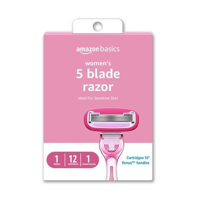 Basics Women's FITS 5 Blade Razor: 1 Handle, 12 Cartridges & Shower Hanger