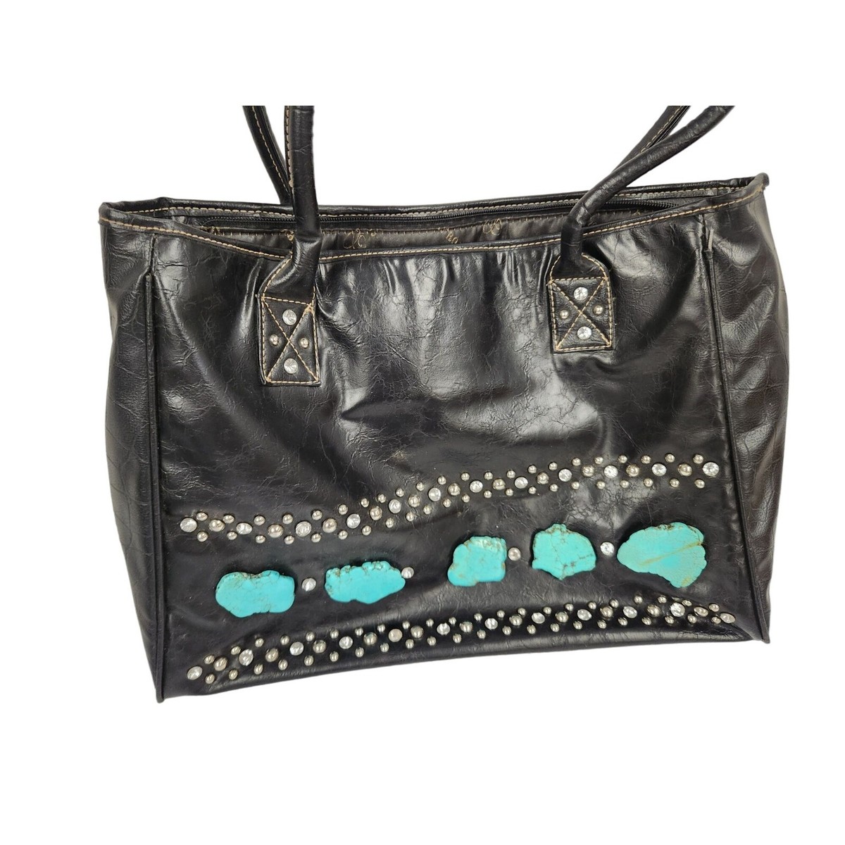 Country Road Black Faux Leather Shoulder Tote Cowgirl Western BoHo With  Faux Tu