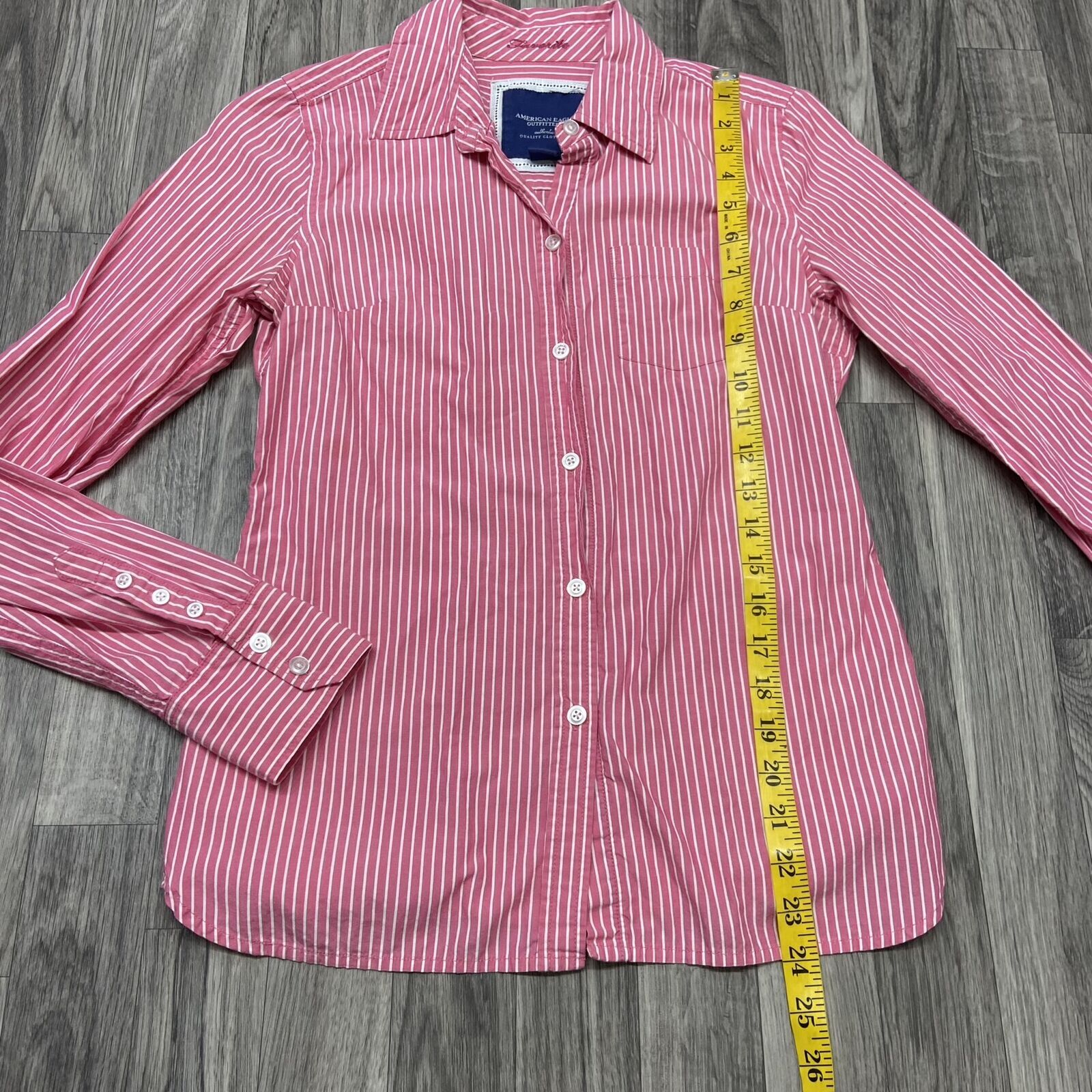 AMERICAN EAGLE Button Down Collared Pink Striped … - image 10