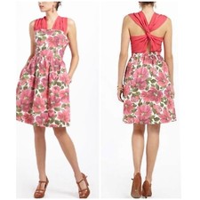 Anthropologie Electric Love Light Pink Floral Pinwheel Dress Vintage Retro Sz 4