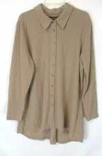 Attitudes by Renee Textured Tunic Shirt Taupe Sz Small Button A372053 Women XX5