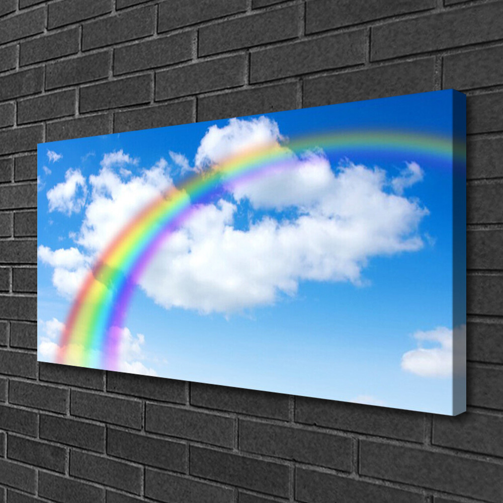 Tableau photo sur toile nature avec arc-en-ciel 100x50 cm pour salon