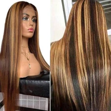 Women Long Straight Hair Wigs Ladies Natural Ombre Blonde Cosplay Full Wig US