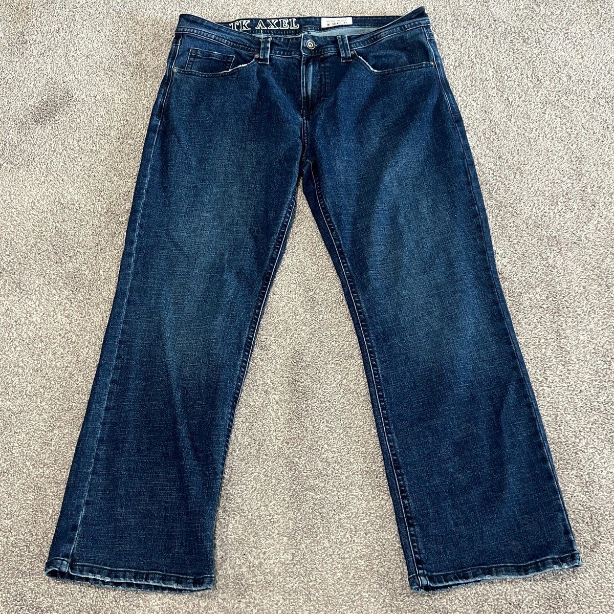 TK Axel Jeans Mens 38x32 Slim Boot Cut Denim Blue Dark Wash Flap Pockets  Pants