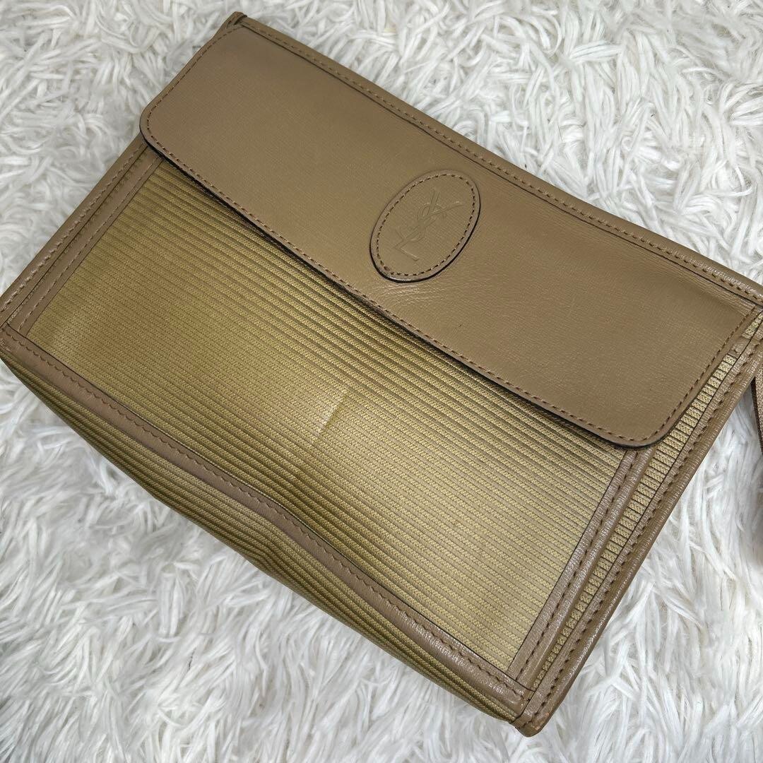 Borsa pochette Yves Saint Laurent logo pelle beige donna per regalo DAL GIAPPONE