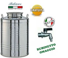 BELVIVERE CONTENITORE BIDONE FUSTO PER OLIO IN ACCIAIO INOX 50 LT CON RUBINETTO
