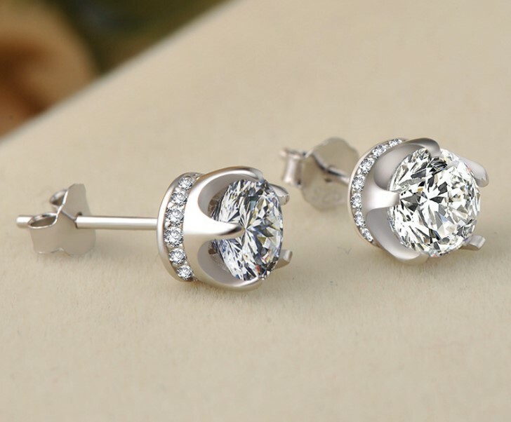 Women 925 STERLING SILVER STUD Queen Diamonique CZ Crown Earrings 6mm Gift Box1A