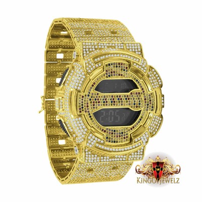 Custom Full icy Gold Tone GD-100 G Shock Rainbow Simulated Diamond Men's Women's