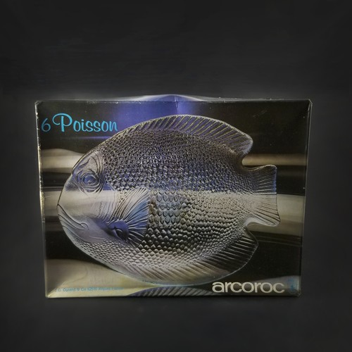 6 Arcoroc France Poisson Fish Dinner Plates 10.5" Clear Glass New ORIGINAL BOX - Picture 6 of 8