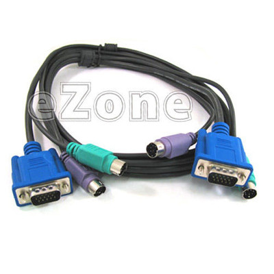 10Ft 3-in-1 KVM Switch Cable w/ 6pin PS/2 & HD15 VGA/SVGA Male to Male