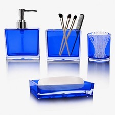 4-Piece Serene Blue Acrylic Bathroom Accessories Set   Soap Dispenser, Toothb...