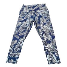 Evolution And Creation Athletic Leggings Women's Size M Blue Palm Leaf Print