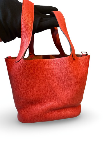 Hermes Picotin Lock 22 Rouge Pivoine Clemence Leather Palladium Hardware 