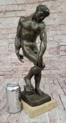 Detailed Nude Male Bronze Statue by Rodin: Adam Figurine, French Art Decor Gift