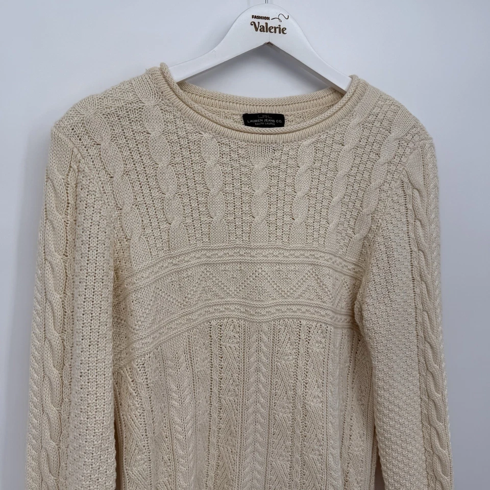 Suéter Lauren Ralph Lauren Crema Tejido con Cable Lino y Algodón Talla Grande Foto 2 de 4