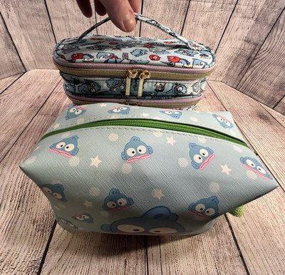 Sanrio Hangyodon Makeup Organizer & Travel Pouch Set Blue Double Zipper