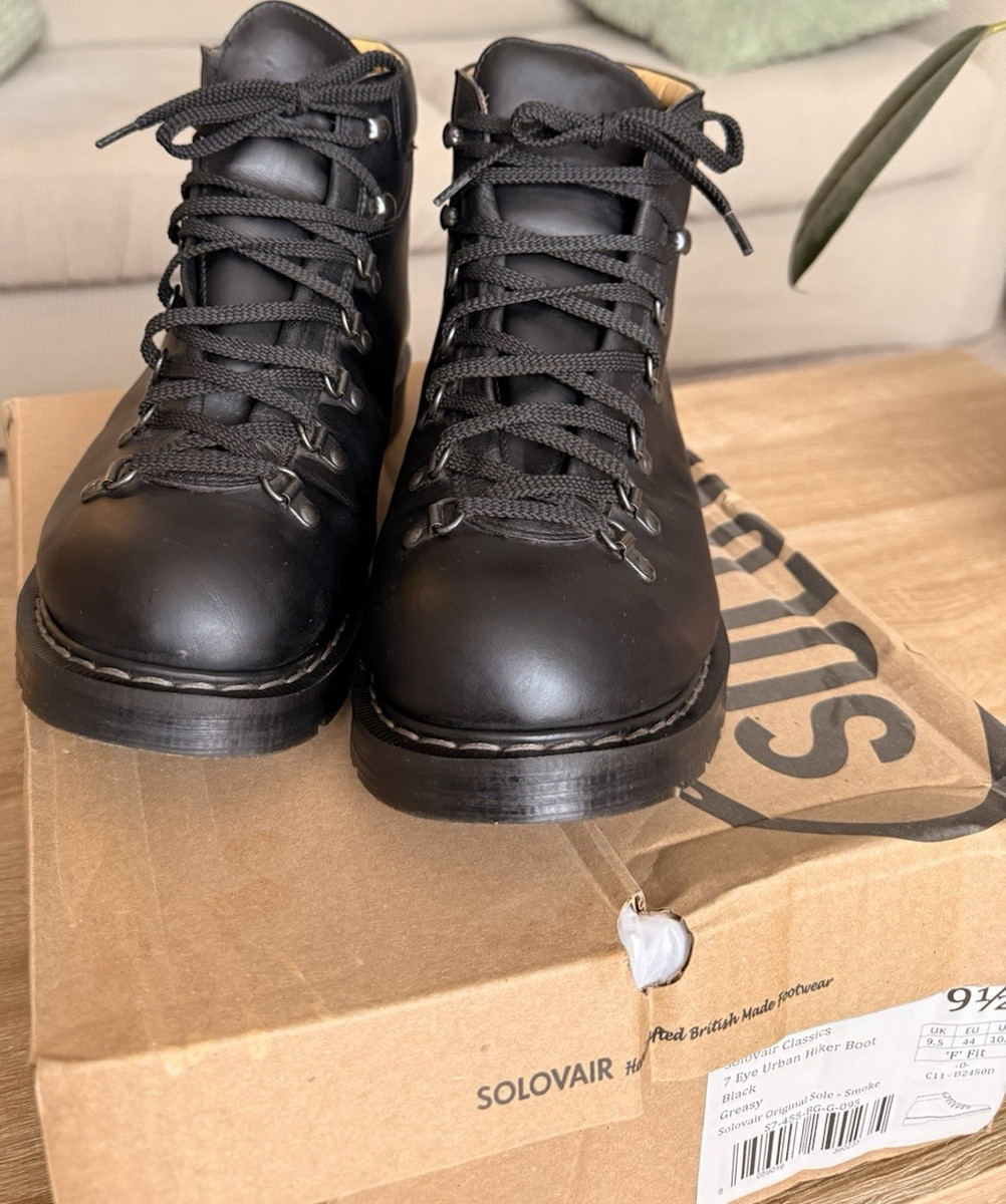 Solovair Classics Men's Black Leather 7-Eye Hiker Lace-Up Boot US